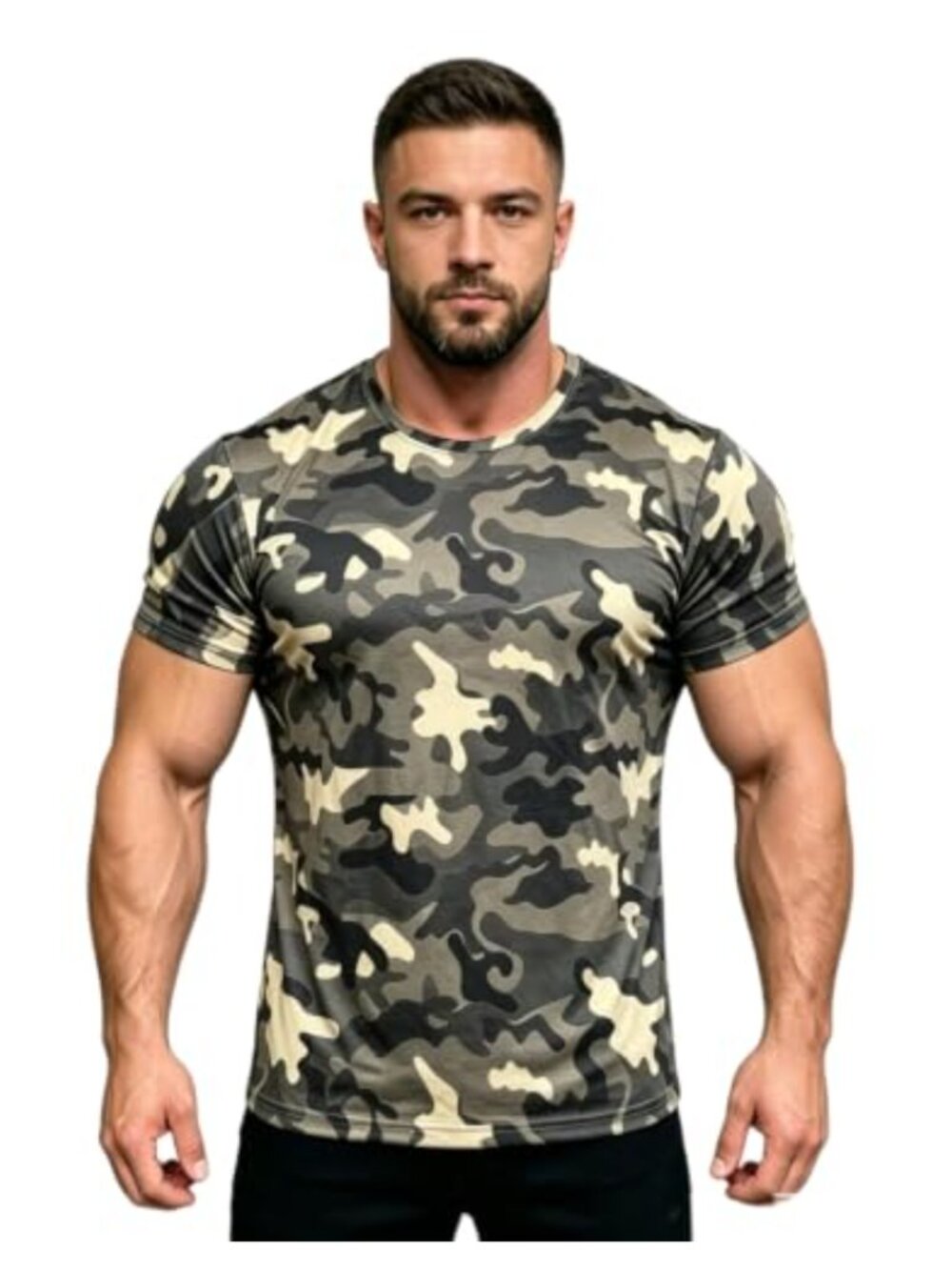 Men's Woodland Camo Short Sleeve T-Shirt Crew Neck Regular Fit Outdoor Tee